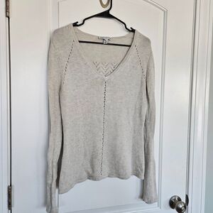 Cotton by‎ Autumn Cashmere Women's Heathered Cream/grey pullover sweater, Large